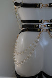 Cherish elasticated crystal suspenders choker and harness set