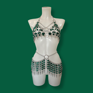 Elsie Crystal and chain bra harness and belt set