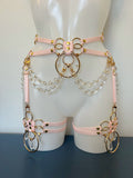 Cherish elasticated crystal suspenders choker and harness set