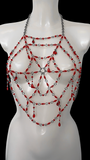 Black widow red crystal beaded spiderweb harness