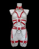 Cherish elasticated crystal suspenders choker and harness set