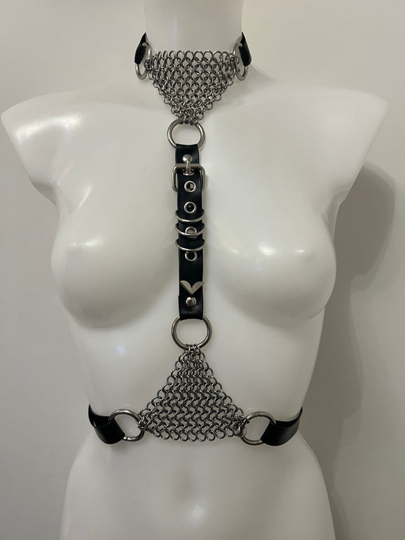 Marcella faux leather chainmail harness