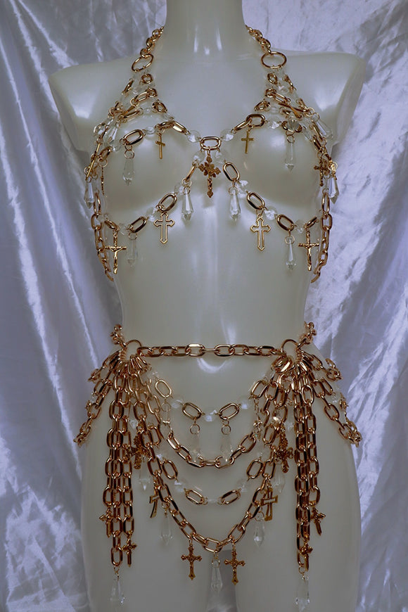 Benedetta Crystal chain cross harness set