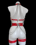 Cherish elasticated crystal suspenders choker and harness set