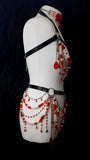 Blood moon crystal and pearl harness, choker and belt set