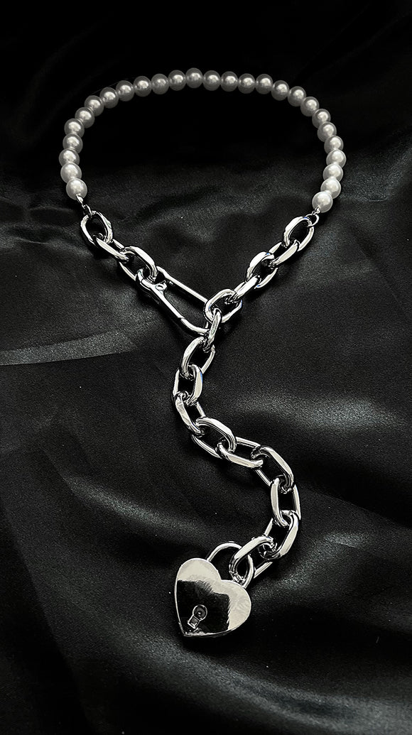 Odette Pearl and chain padlock necklace