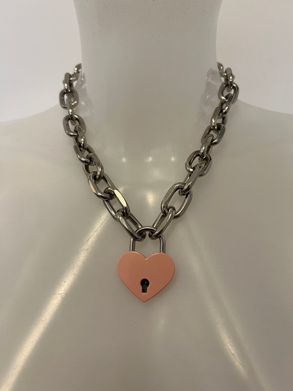 Baby pink Pandoras locks heart choker