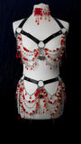 Blood moon crystal and pearl harness, choker and belt set