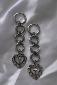 Cross heart o ring earrings