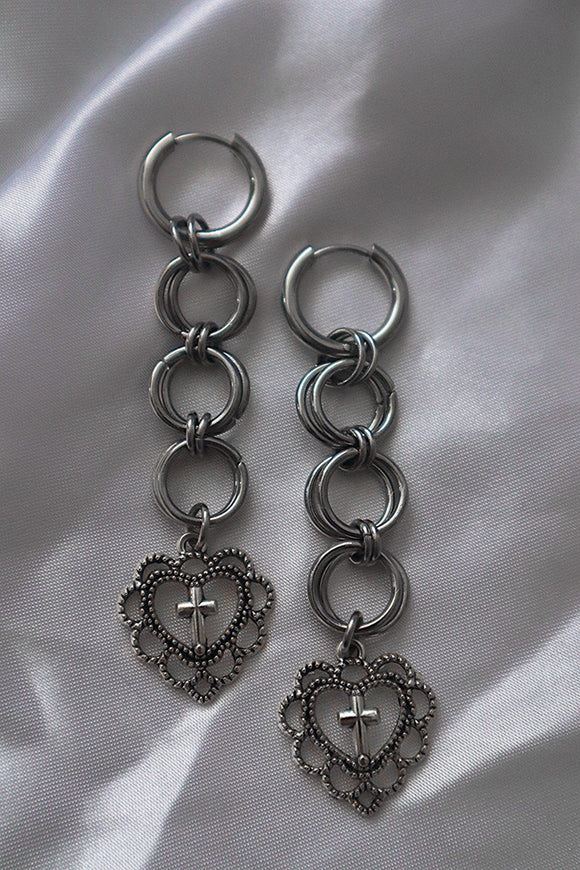 Cross heart o ring earrings