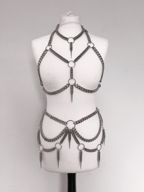 Lilith chainmail bra harness, belt and choker set