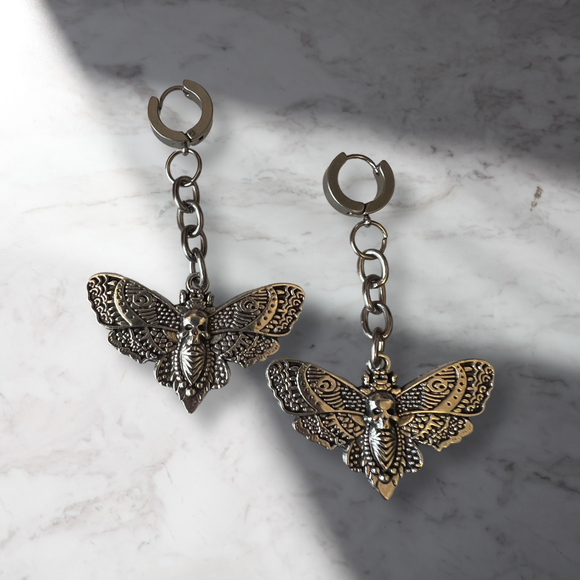 Death moth chain earrings