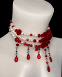 Blood moon Pearl and crystal beaded choker