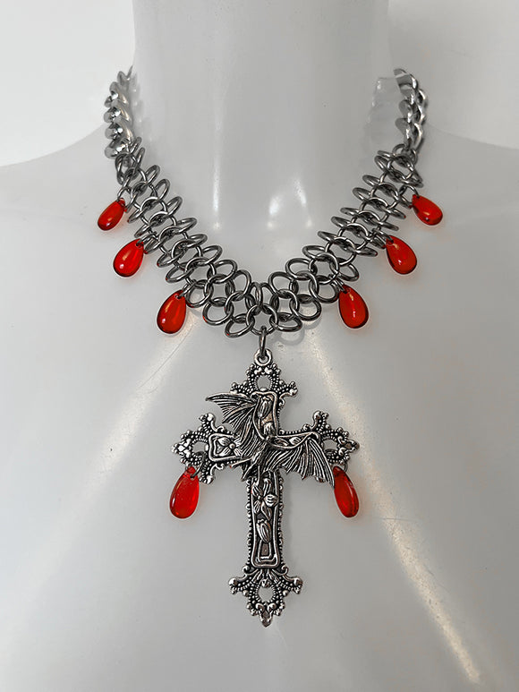 Chainmail bat blood drip choker